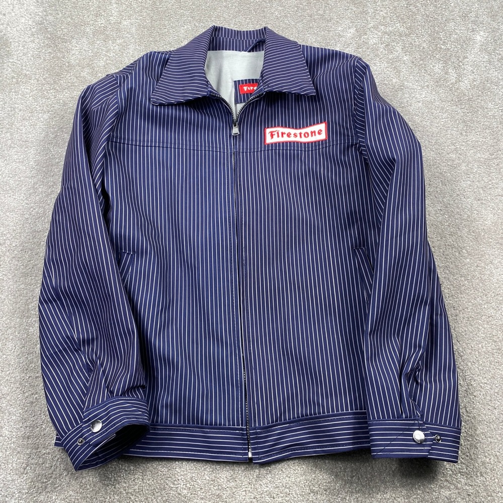 Firestone Mechanic Jacket Mens Size L Navy Blue Pinstripe Full Zip FS220001